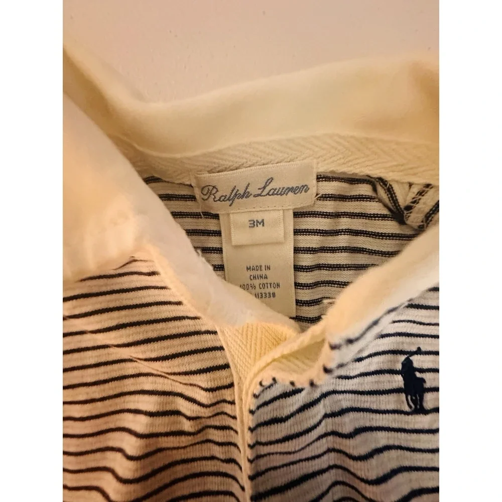 Ralph Lauren Unisex 0-3M 2pc Knit Striped Shirt & Pants Set White/Navy